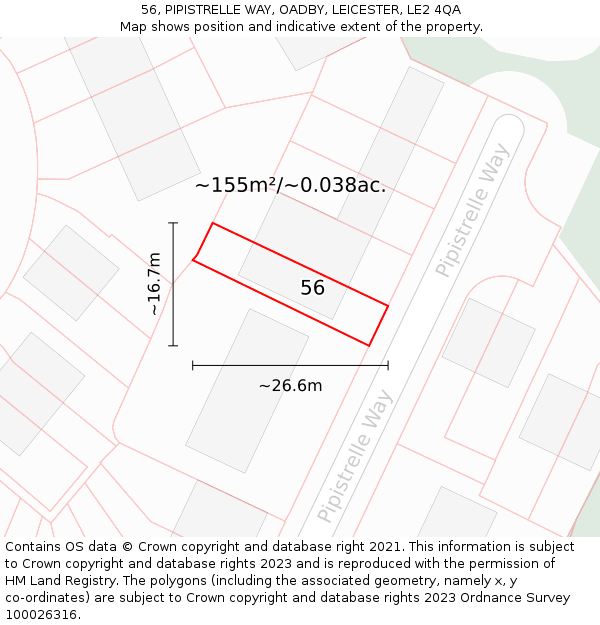 56, PIPISTRELLE WAY, OADBY, LEICESTER, LE2 4QA: Plot and title map