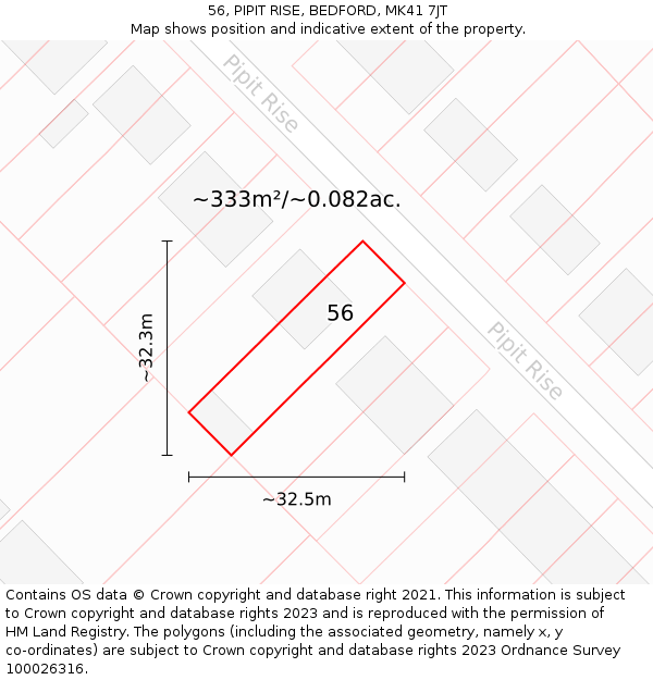 56, PIPIT RISE, BEDFORD, MK41 7JT: Plot and title map