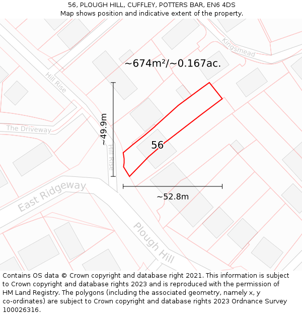 56, PLOUGH HILL, CUFFLEY, POTTERS BAR, EN6 4DS: Plot and title map