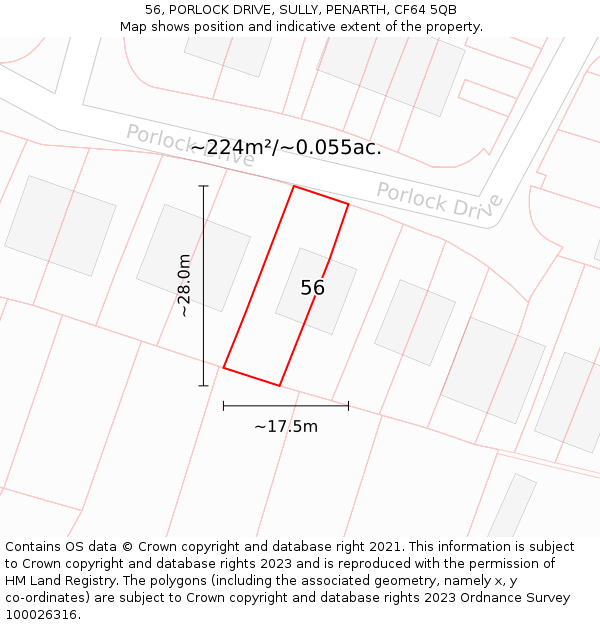 56, PORLOCK DRIVE, SULLY, PENARTH, CF64 5QB: Plot and title map