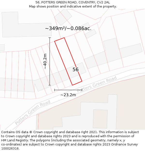 56, POTTERS GREEN ROAD, COVENTRY, CV2 2AL: Plot and title map