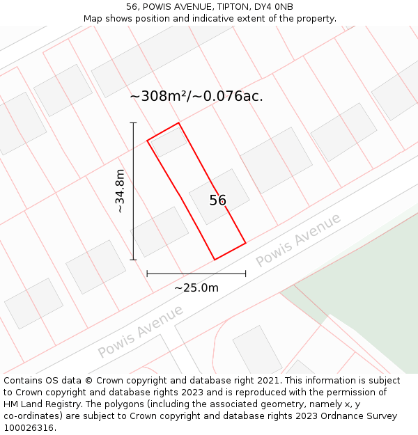 56, POWIS AVENUE, TIPTON, DY4 0NB: Plot and title map