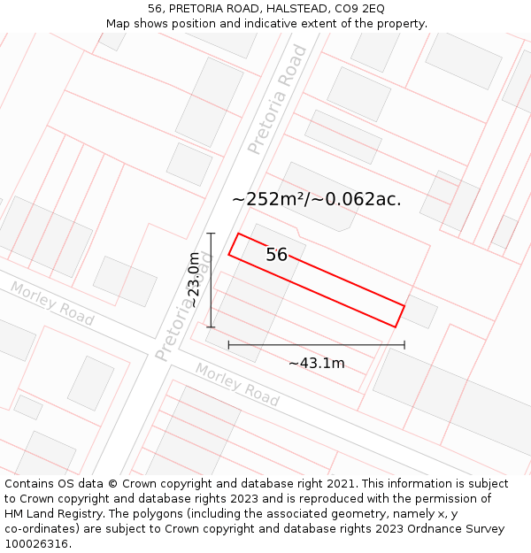 56, PRETORIA ROAD, HALSTEAD, CO9 2EQ: Plot and title map
