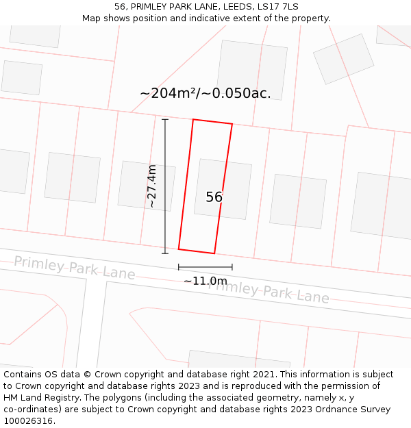56, PRIMLEY PARK LANE, LEEDS, LS17 7LS: Plot and title map