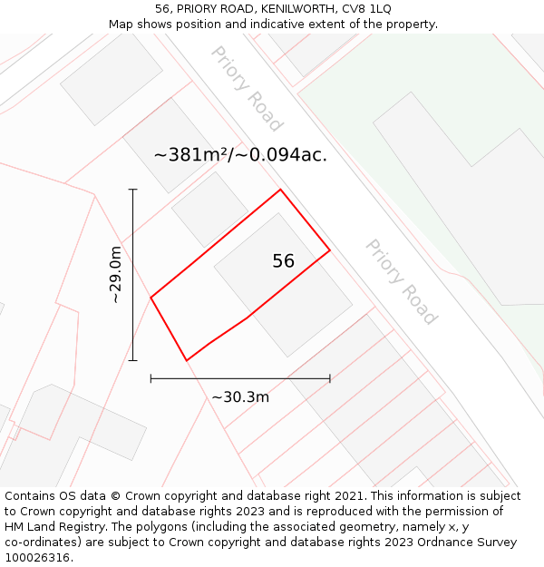 56, PRIORY ROAD, KENILWORTH, CV8 1LQ: Plot and title map