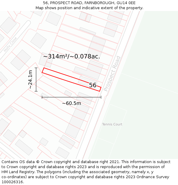 56, PROSPECT ROAD, FARNBOROUGH, GU14 0EE: Plot and title map
