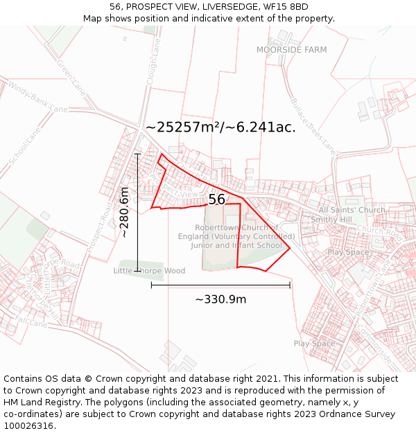 56, PROSPECT VIEW, LIVERSEDGE, WF15 8BD: Plot and title map