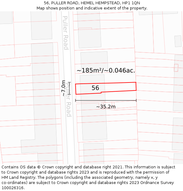 56, PULLER ROAD, HEMEL HEMPSTEAD, HP1 1QN: Plot and title map