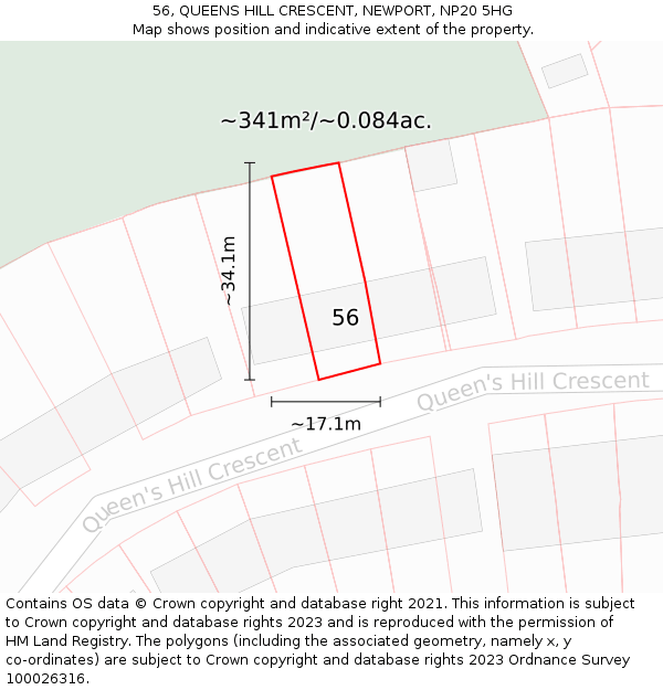 56, QUEENS HILL CRESCENT, NEWPORT, NP20 5HG: Plot and title map