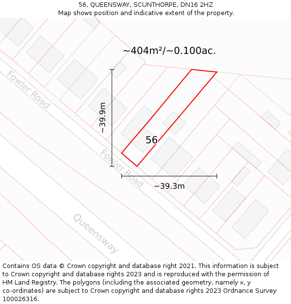 56, QUEENSWAY, SCUNTHORPE, DN16 2HZ: Plot and title map