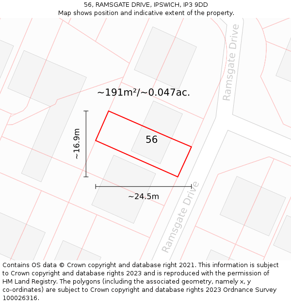 56, RAMSGATE DRIVE, IPSWICH, IP3 9DD: Plot and title map