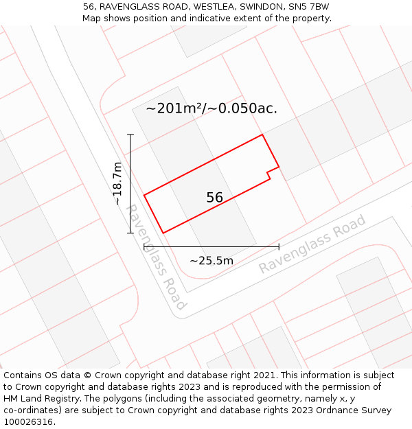 56, RAVENGLASS ROAD, WESTLEA, SWINDON, SN5 7BW: Plot and title map