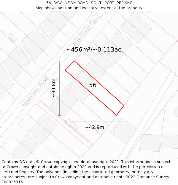 56, RAWLINSON ROAD, SOUTHPORT, PR9 9NE: Plot and title map