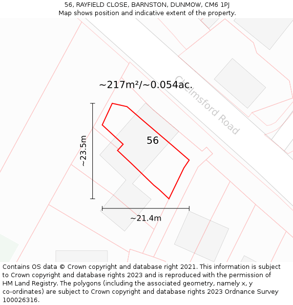 56, RAYFIELD CLOSE, BARNSTON, DUNMOW, CM6 1PJ: Plot and title map