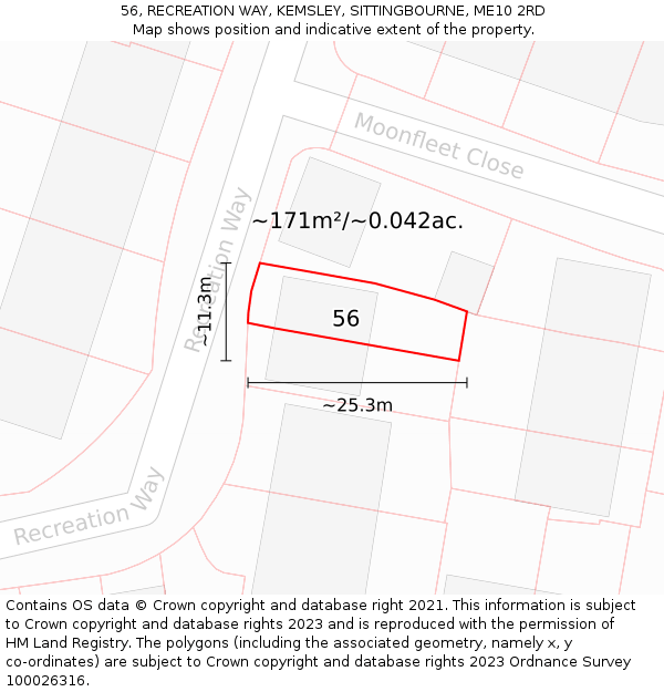 56, RECREATION WAY, KEMSLEY, SITTINGBOURNE, ME10 2RD: Plot and title map
