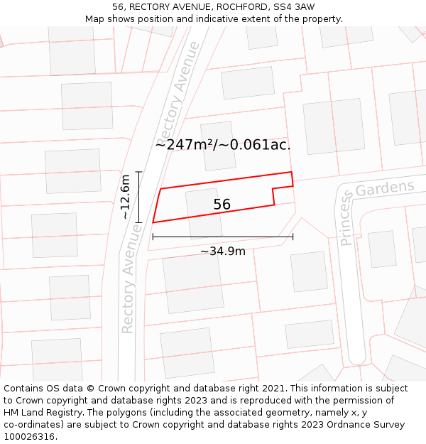 56, RECTORY AVENUE, ROCHFORD, SS4 3AW: Plot and title map