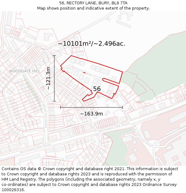 56, RECTORY LANE, BURY, BL9 7TA: Plot and title map