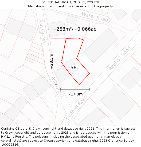 56, REDHALL ROAD, DUDLEY, DY3 2NL: Plot and title map