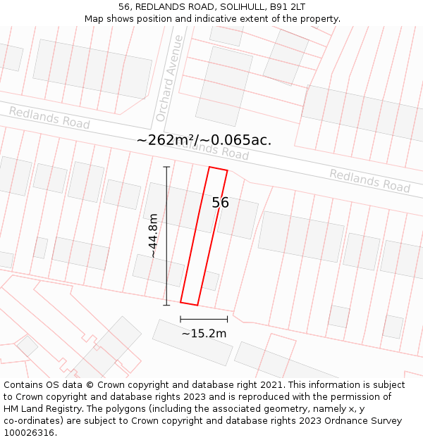 56, REDLANDS ROAD, SOLIHULL, B91 2LT: Plot and title map