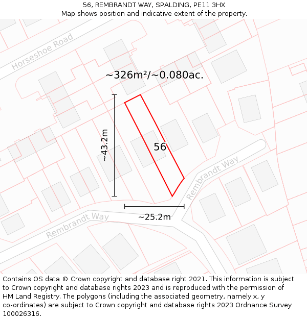 56, REMBRANDT WAY, SPALDING, PE11 3HX: Plot and title map
