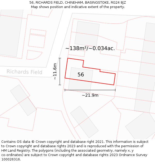 56, RICHARDS FIELD, CHINEHAM, BASINGSTOKE, RG24 8JZ: Plot and title map