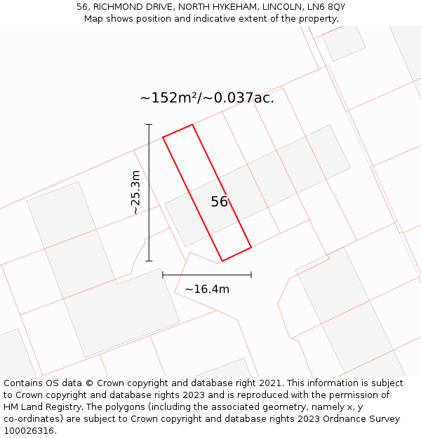 56, RICHMOND DRIVE, NORTH HYKEHAM, LINCOLN, LN6 8QY: Plot and title map