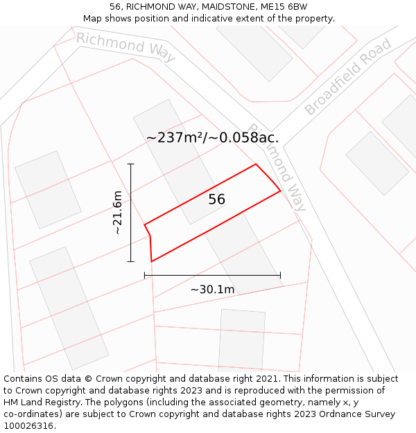 56, RICHMOND WAY, MAIDSTONE, ME15 6BW: Plot and title map