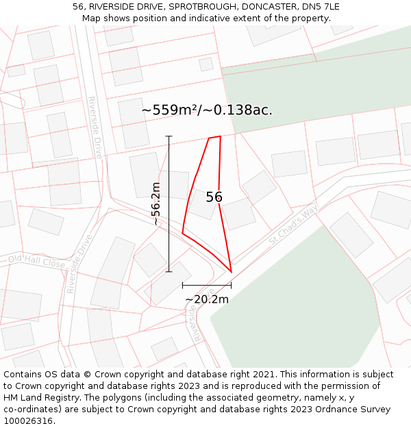 56, RIVERSIDE DRIVE, SPROTBROUGH, DONCASTER, DN5 7LE: Plot and title map