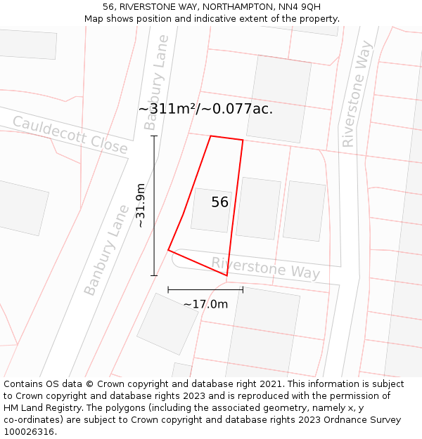 56, RIVERSTONE WAY, NORTHAMPTON, NN4 9QH: Plot and title map