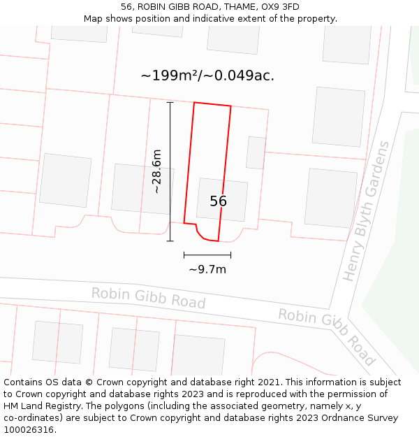 56, ROBIN GIBB ROAD, THAME, OX9 3FD: Plot and title map
