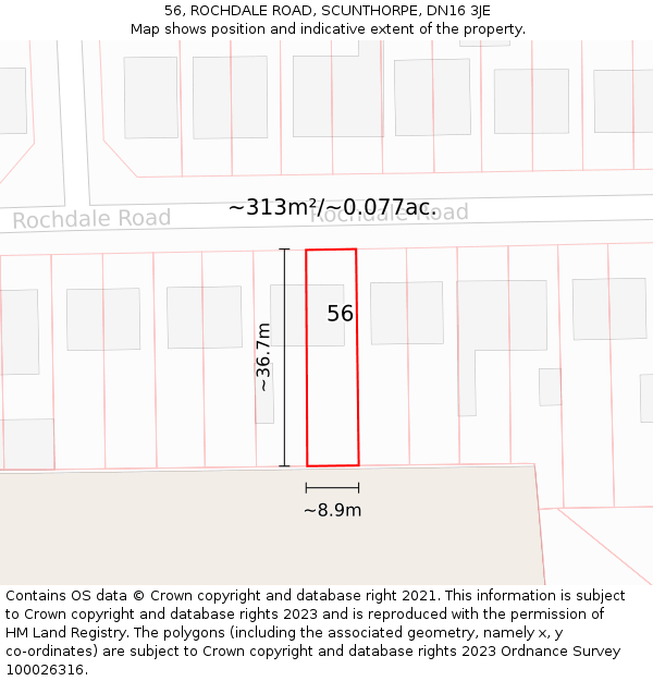 56, ROCHDALE ROAD, SCUNTHORPE, DN16 3JE: Plot and title map