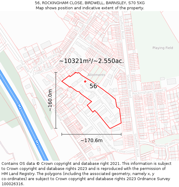 56, ROCKINGHAM CLOSE, BIRDWELL, BARNSLEY, S70 5XG: Plot and title map