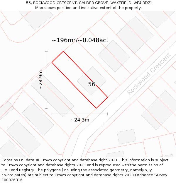 56, ROCKWOOD CRESCENT, CALDER GROVE, WAKEFIELD, WF4 3DZ: Plot and title map