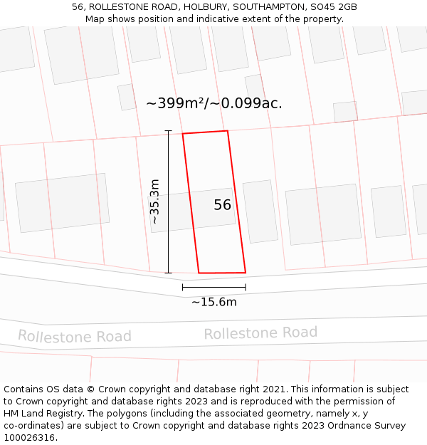 56, ROLLESTONE ROAD, HOLBURY, SOUTHAMPTON, SO45 2GB: Plot and title map