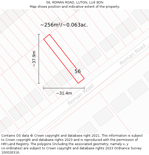 56, ROMAN ROAD, LUTON, LU4 9DN: Plot and title map