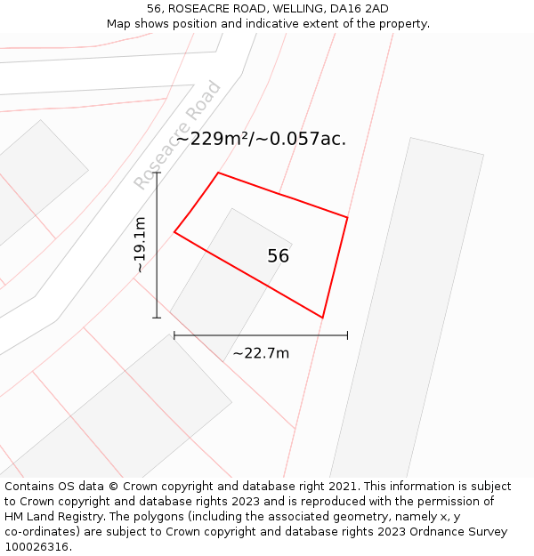 56, ROSEACRE ROAD, WELLING, DA16 2AD: Plot and title map