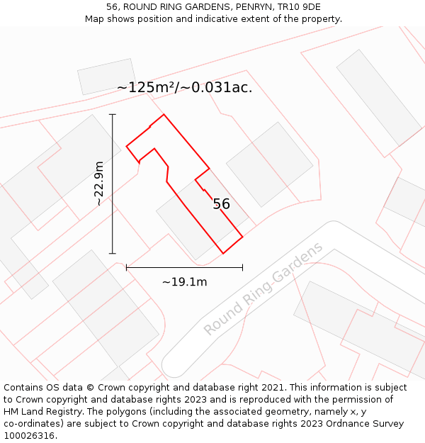 56, ROUND RING GARDENS, PENRYN, TR10 9DE: Plot and title map