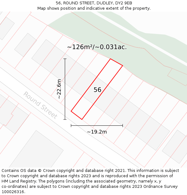 56, ROUND STREET, DUDLEY, DY2 9EB: Plot and title map