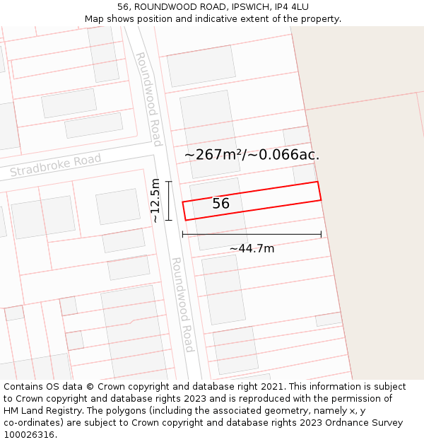 56, ROUNDWOOD ROAD, IPSWICH, IP4 4LU: Plot and title map