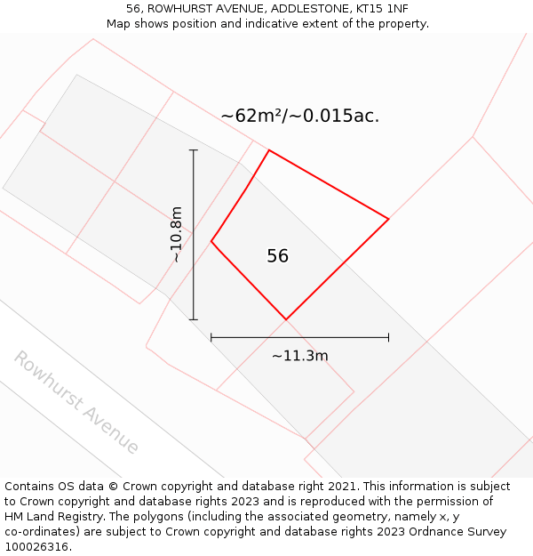 56, ROWHURST AVENUE, ADDLESTONE, KT15 1NF: Plot and title map