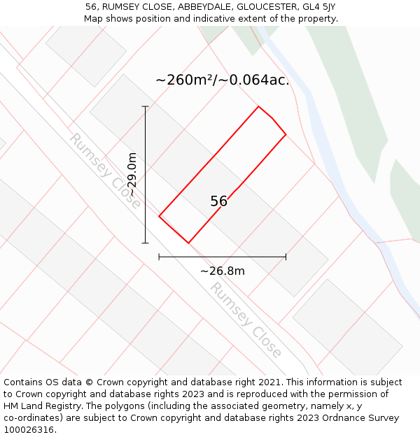 56, RUMSEY CLOSE, ABBEYDALE, GLOUCESTER, GL4 5JY: Plot and title map