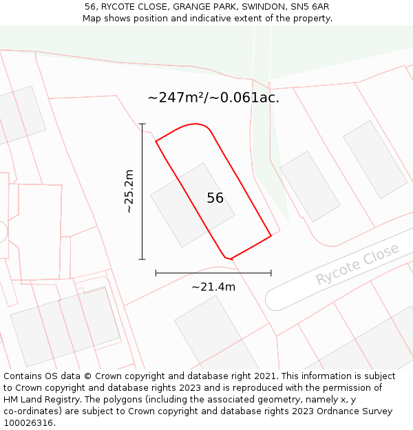 56, RYCOTE CLOSE, GRANGE PARK, SWINDON, SN5 6AR: Plot and title map