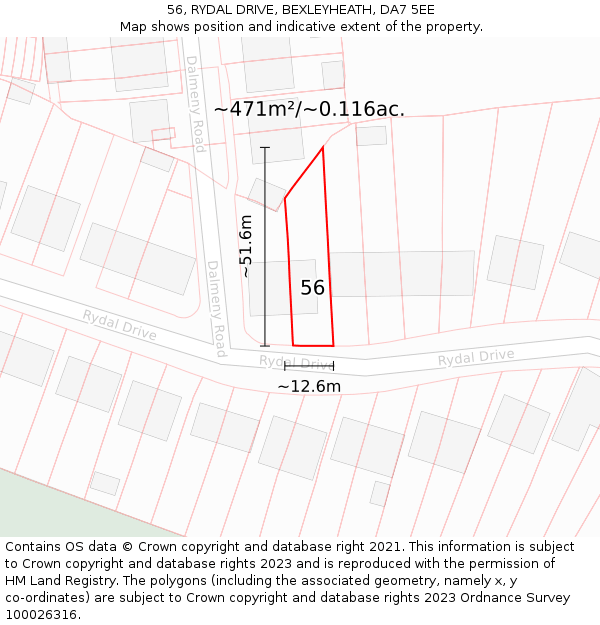 56, RYDAL DRIVE, BEXLEYHEATH, DA7 5EE: Plot and title map