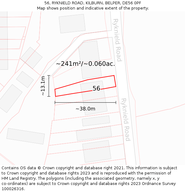 56, RYKNIELD ROAD, KILBURN, BELPER, DE56 0PF: Plot and title map