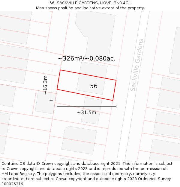 56, SACKVILLE GARDENS, HOVE, BN3 4GH: Plot and title map