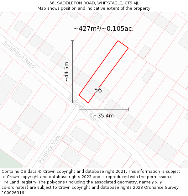 56, SADDLETON ROAD, WHITSTABLE, CT5 4JL: Plot and title map