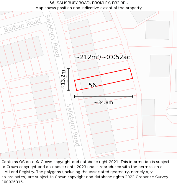 56, SALISBURY ROAD, BROMLEY, BR2 9PU: Plot and title map