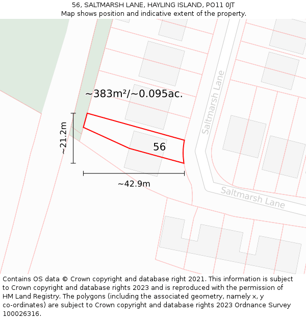 56, SALTMARSH LANE, HAYLING ISLAND, PO11 0JT: Plot and title map