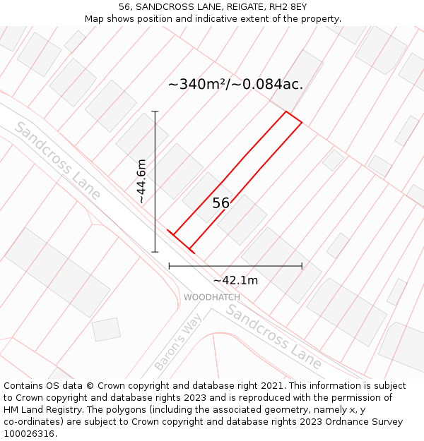 56, SANDCROSS LANE, REIGATE, RH2 8EY: Plot and title map