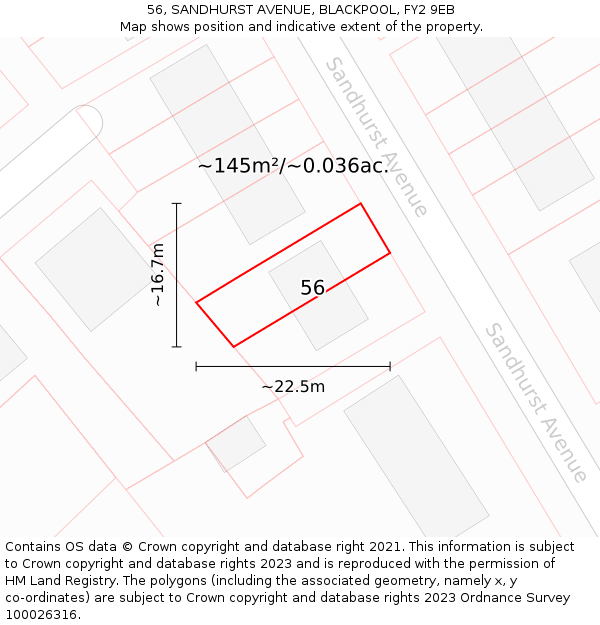 56, SANDHURST AVENUE, BLACKPOOL, FY2 9EB: Plot and title map